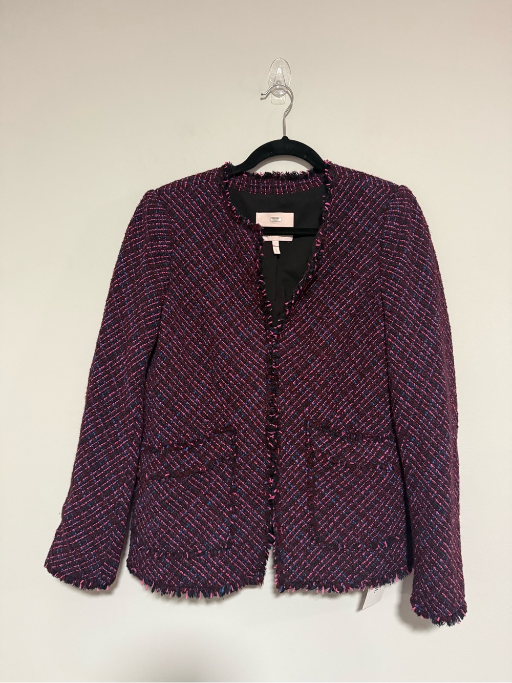Rebecca Taylor Pink/Blue/Purple Tweed Round Neck Blazer Size 12 Classic Office
